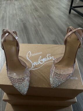Christian Louboutin Nude Crystal-Studded Pointed-Toe Heels